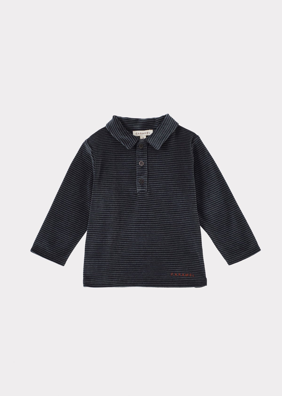 TOBIAS ベビー ベロア長袖トップス – ブルー&ブラックストライプ