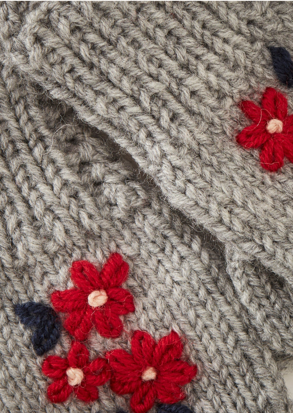 APO 刺繍入り ミトン - GREY/RED マルチ