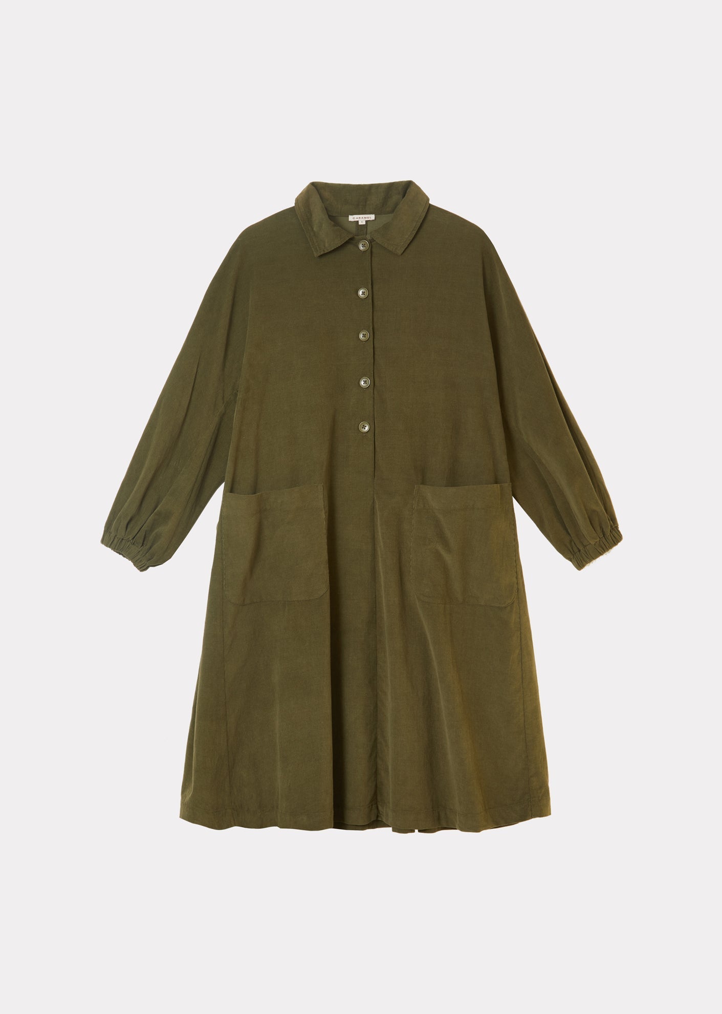 CARAMEL | FLARED SHIRT DRESS - OLIVE