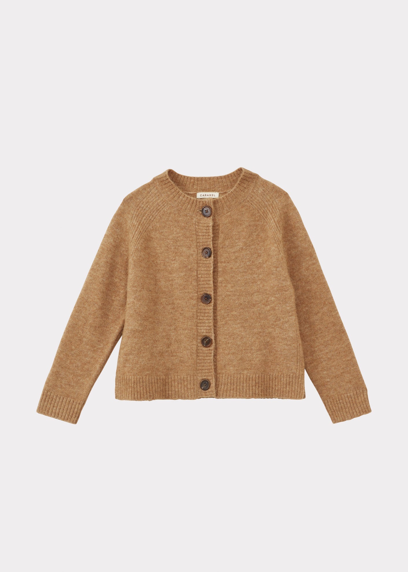 Luxury Teton Children's Merino Wool Cardigan - Beige Large Brown Buttons Front