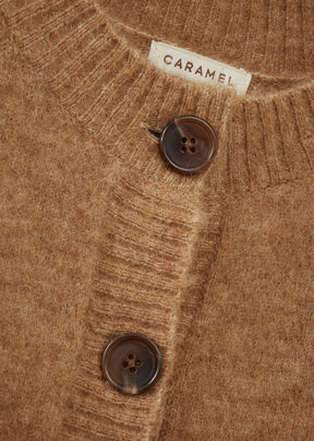 Luxury Teton Children's Merino Wool Cardigan - Beige Large Brown Buttons Close-up