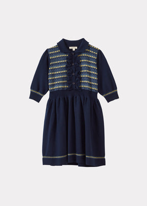 Caramel Luxury Aneto Children's Merino Wool Dress - Dark Blue / Yellow