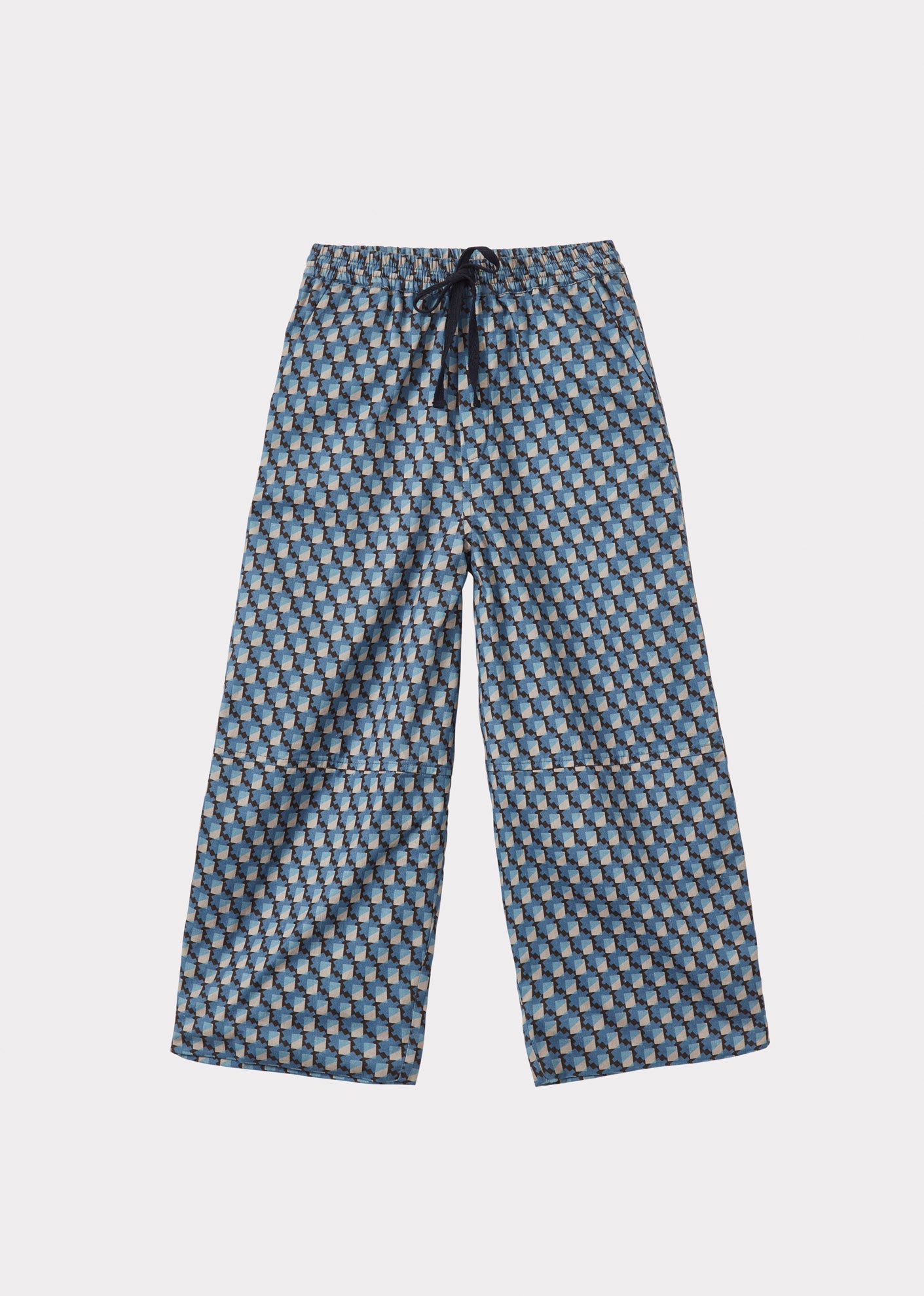 Caramel Luxury Caper Children's Cotton Trousers - Blue Geometric Print