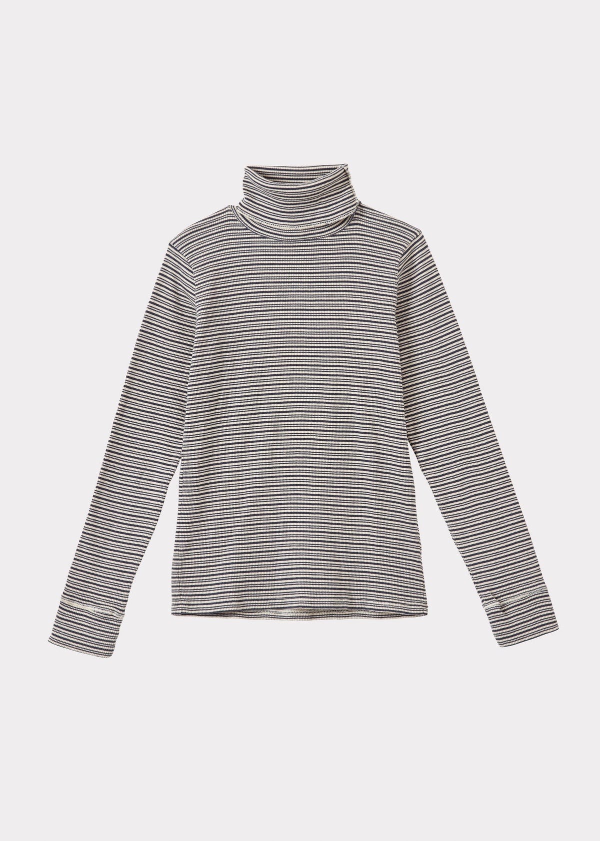 Caramel Luxury Claro Children's Cotton Turtleneck - Grey / Ecru Stripe