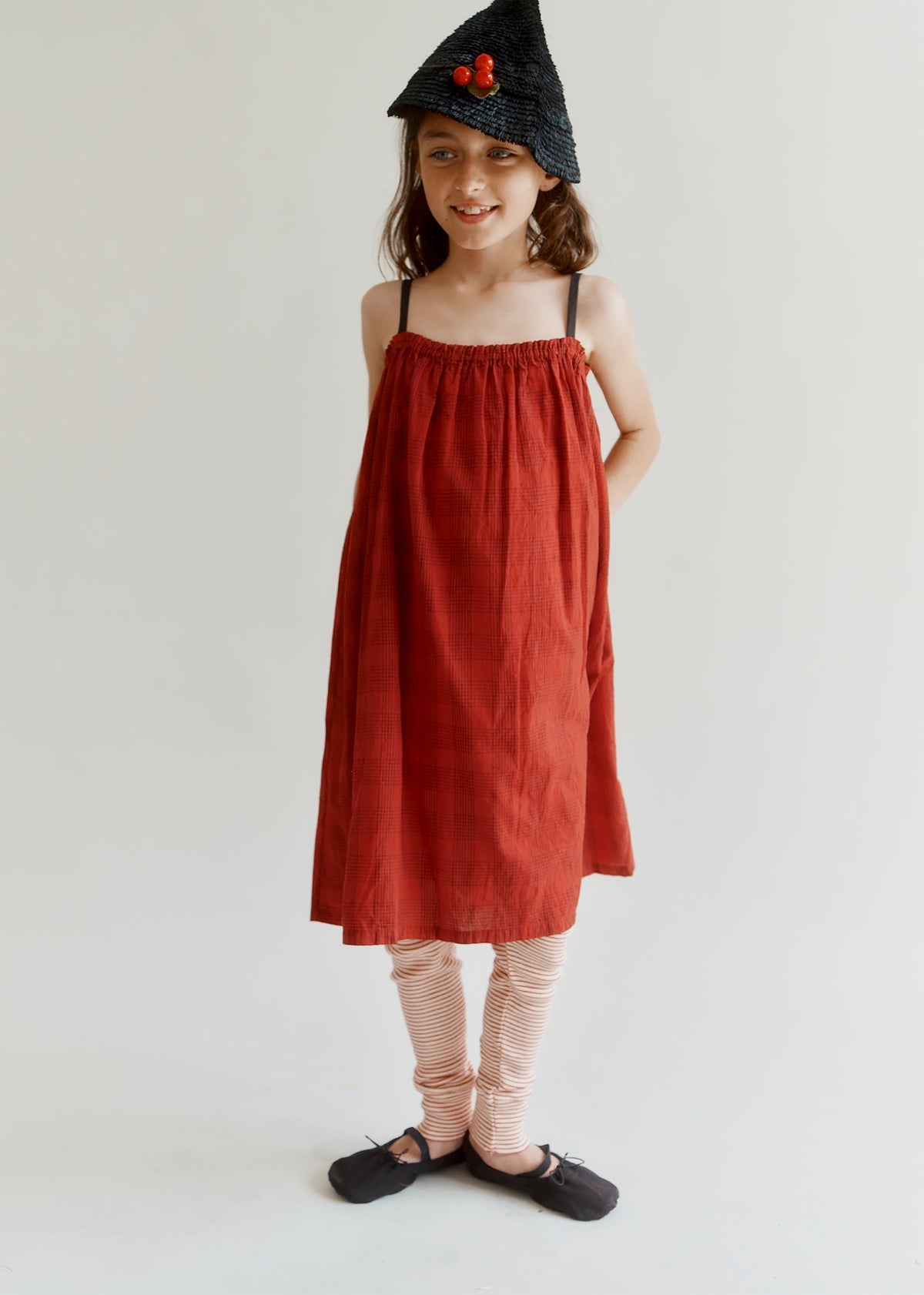 GIA GIRLS HAND-LOOMED COTTON DRESS - RED / BLACK CHECK