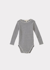 Caramel Luxury Hanau Baby Cotton Romper - Grey / Off-White Stripe