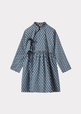 Caramel Luxury Kai Children's Cotton Dress - Blue Geometric Print