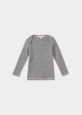 Caramel Luxury Kishon Baby Cotton T-Shirt - Grey / Off-White Stripe