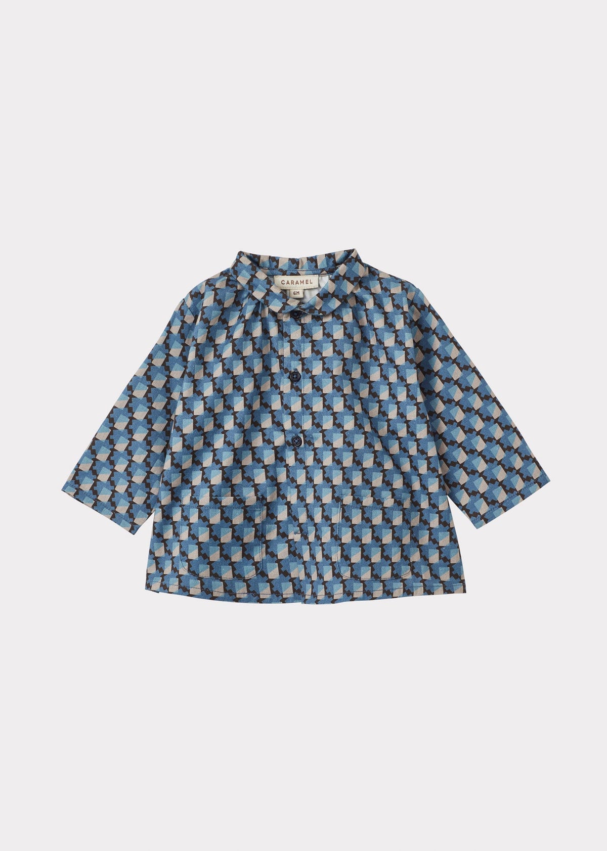 Baby Cotton Shirt with Blue Geometric Print front