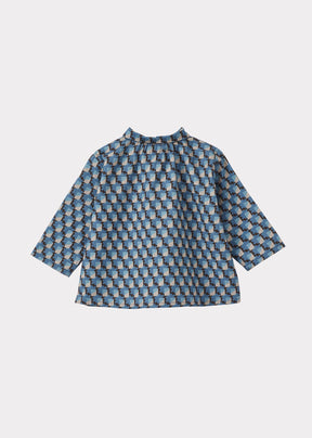 Baby Cotton Shirt with Blue Geometric Print back