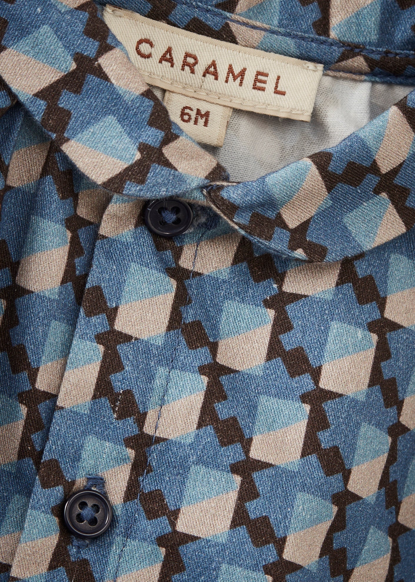 Baby Cotton Shirt with Blue Geometric Print close up