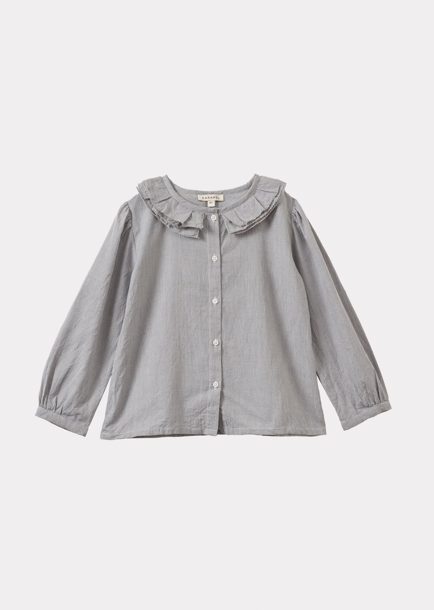 PHOEBE CHILDRENS HAND-LOOMED COTTON BLOUSE - GREY MICRO-CHECK