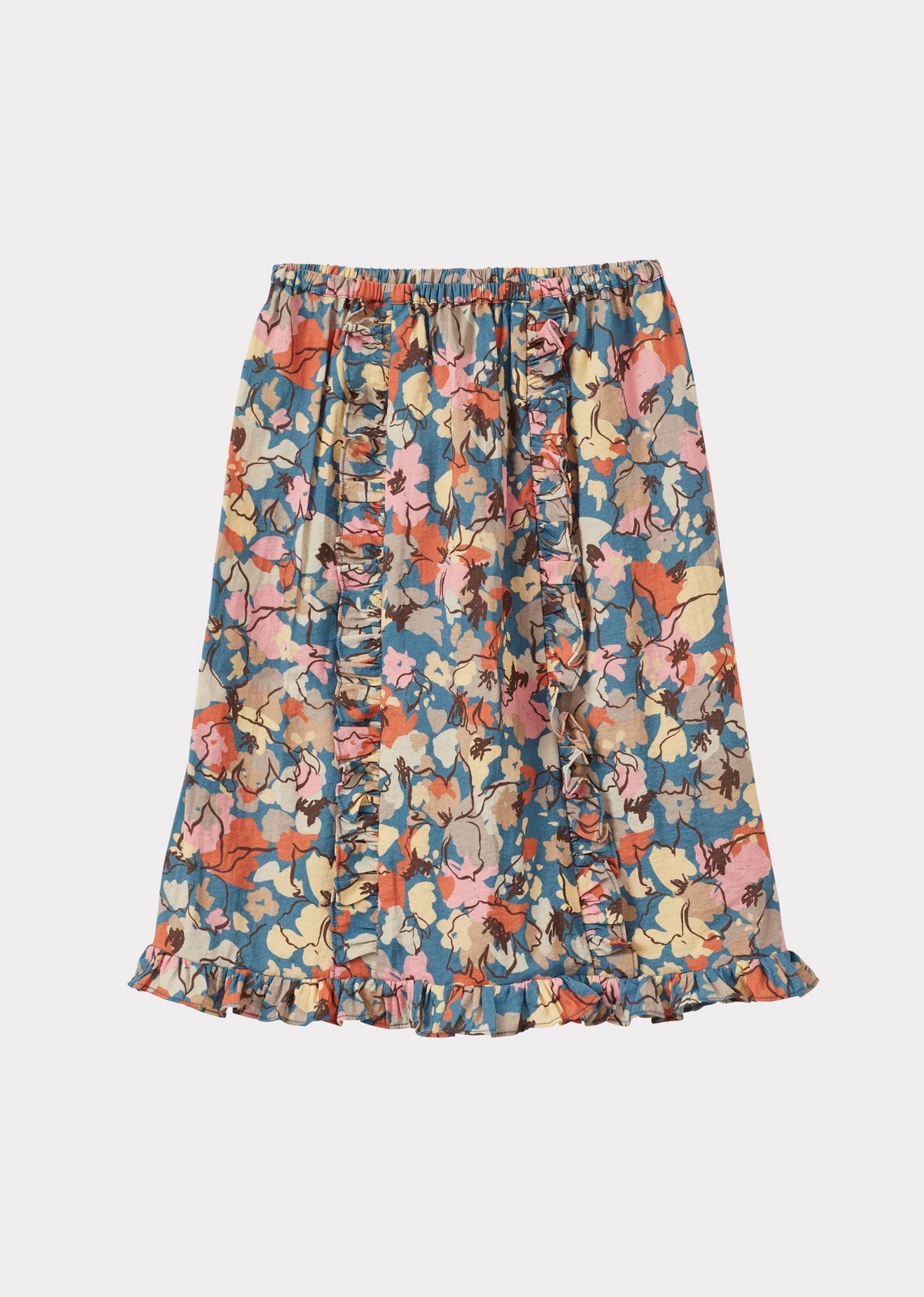 Luxury Stork Children's Viscose Skirt - Multicoloured Floral Print Frills Front