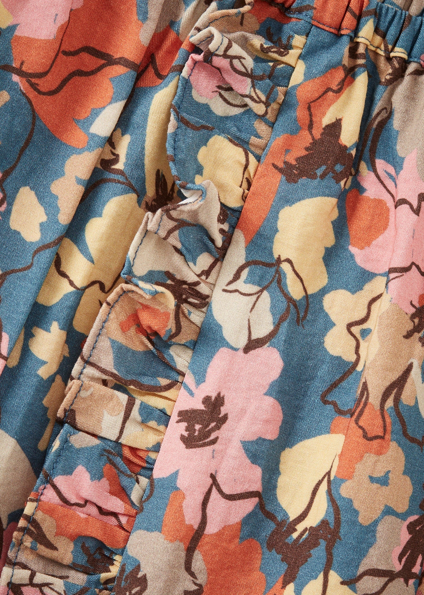 Luxury Stork Children's Viscose Skirt - Multicoloured Floral Print Frills Close-up