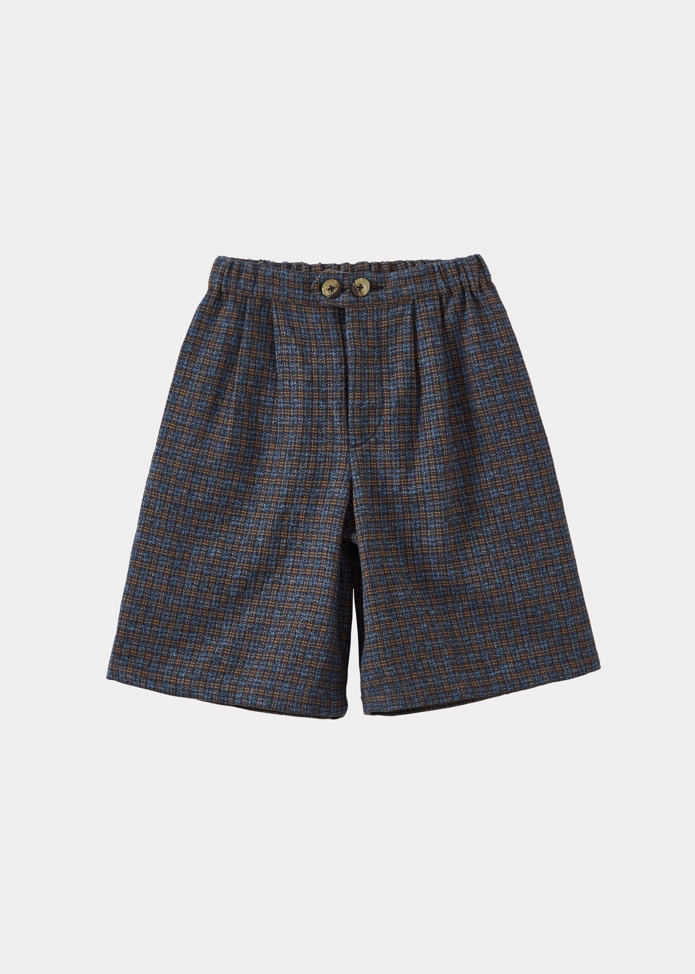 Luxury Tarragon Children's Cotton Tweed Shorts Blue Check Front