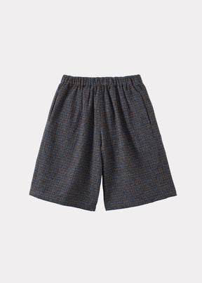 Luxury Tarragon Children's Cotton Tweed Shorts Blue Check Back