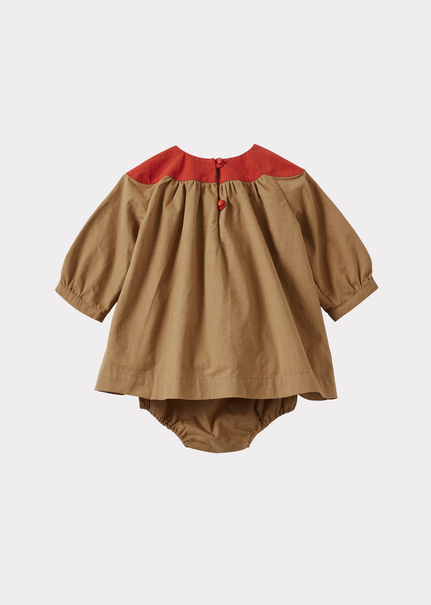 TAYLEN BABY COTTON DRESS AND BLOOMERS SET - CAMEL MULTI