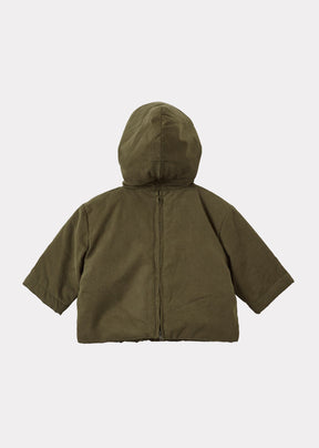 Luxury Twite Baby Cotton Twill Hoodie Khaki Green Back Closed Zipper