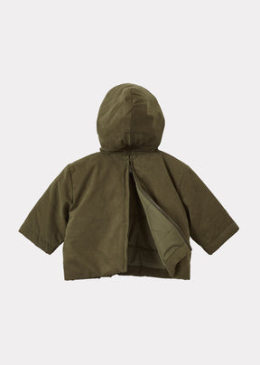 Luxury Twite Baby Cotton Twill Hoodie Khaki Green Back Open Zipper