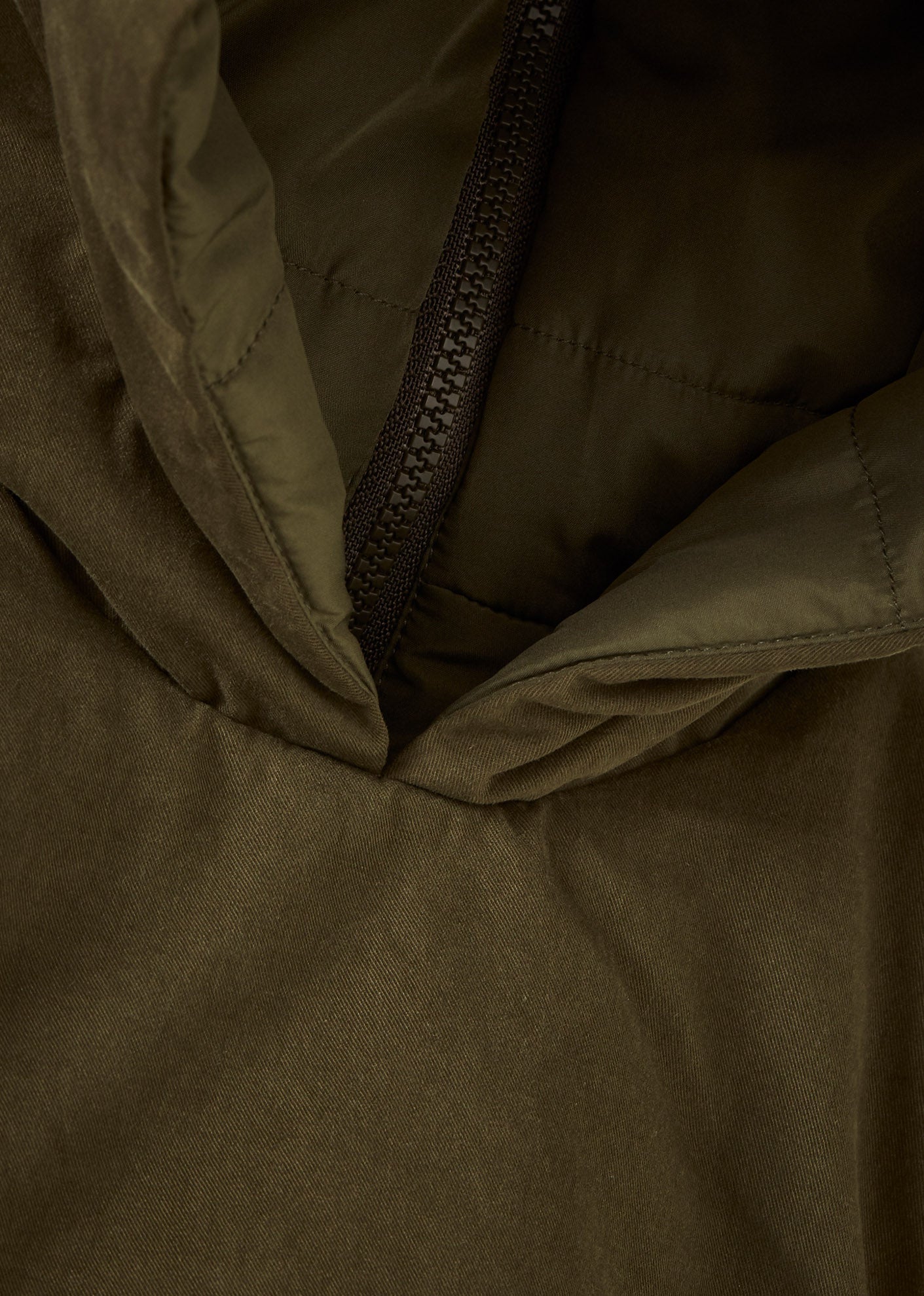 Luxury Twite Baby Cotton Twill Hoodie Khaki Green Back Close-up