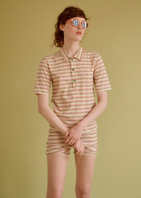CARAMEL POLO T-SHIRT - MULTI STRIPE