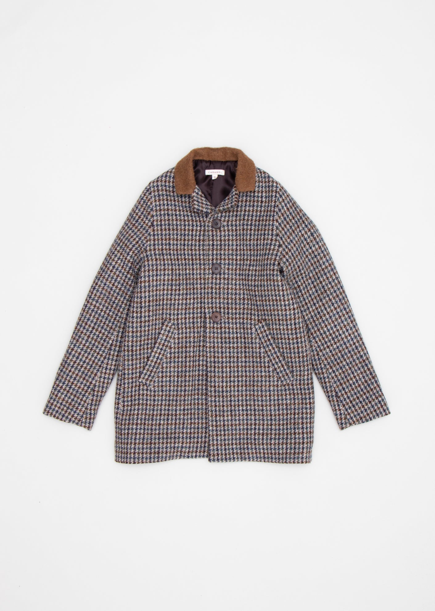 ANNAPURNA KIDS COAT - BURGUNDY/TEAL HOUNDSTOOTH 1