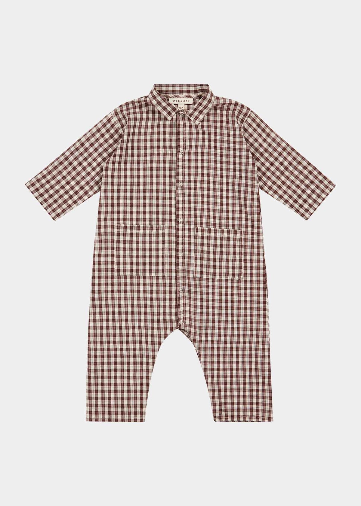 COSMOS BABY JUMPSUIT - CHOCOLATE CHECK