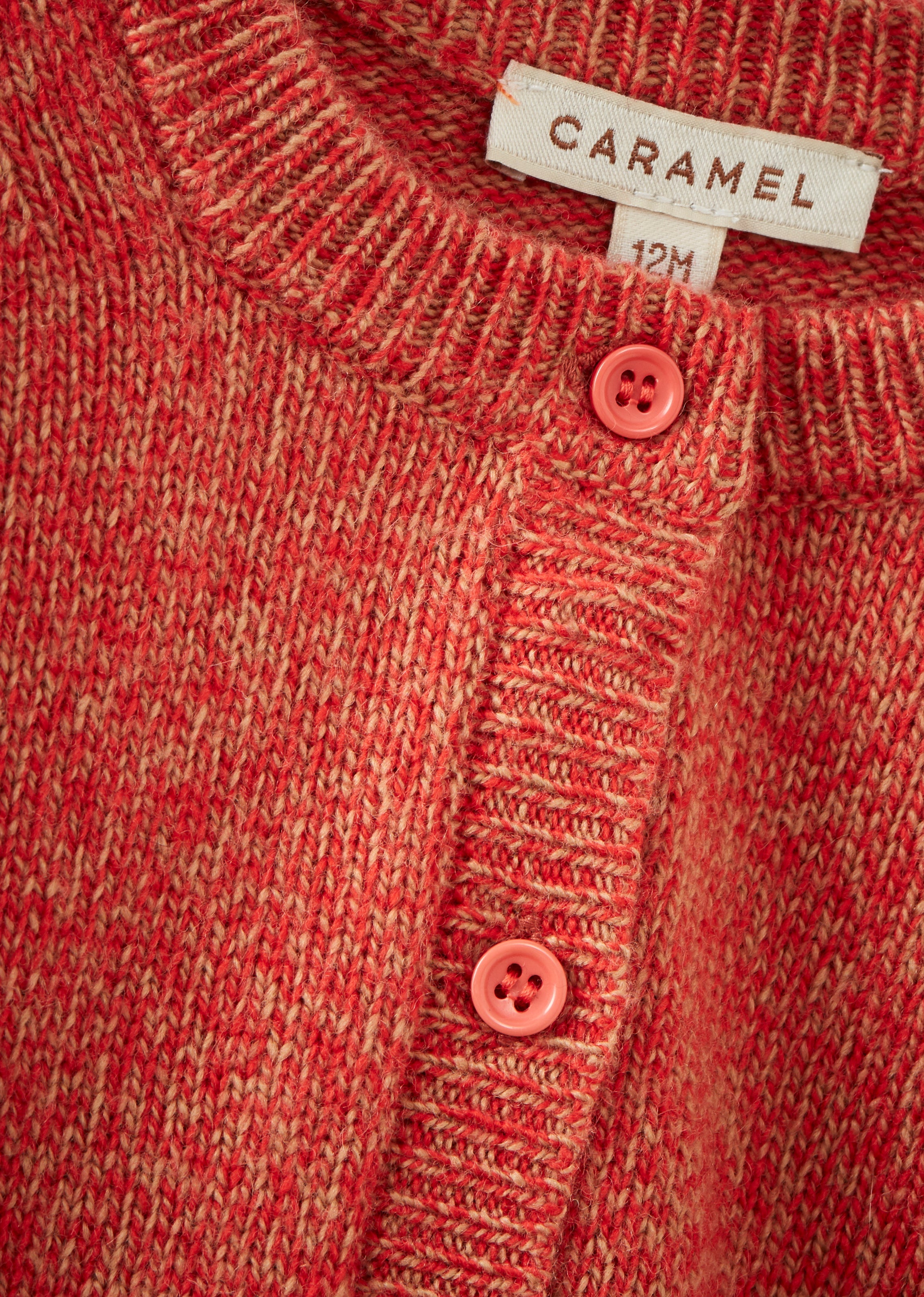 HONEY BABY CARDIGAN - TOMATO/CAMEL MOULINE