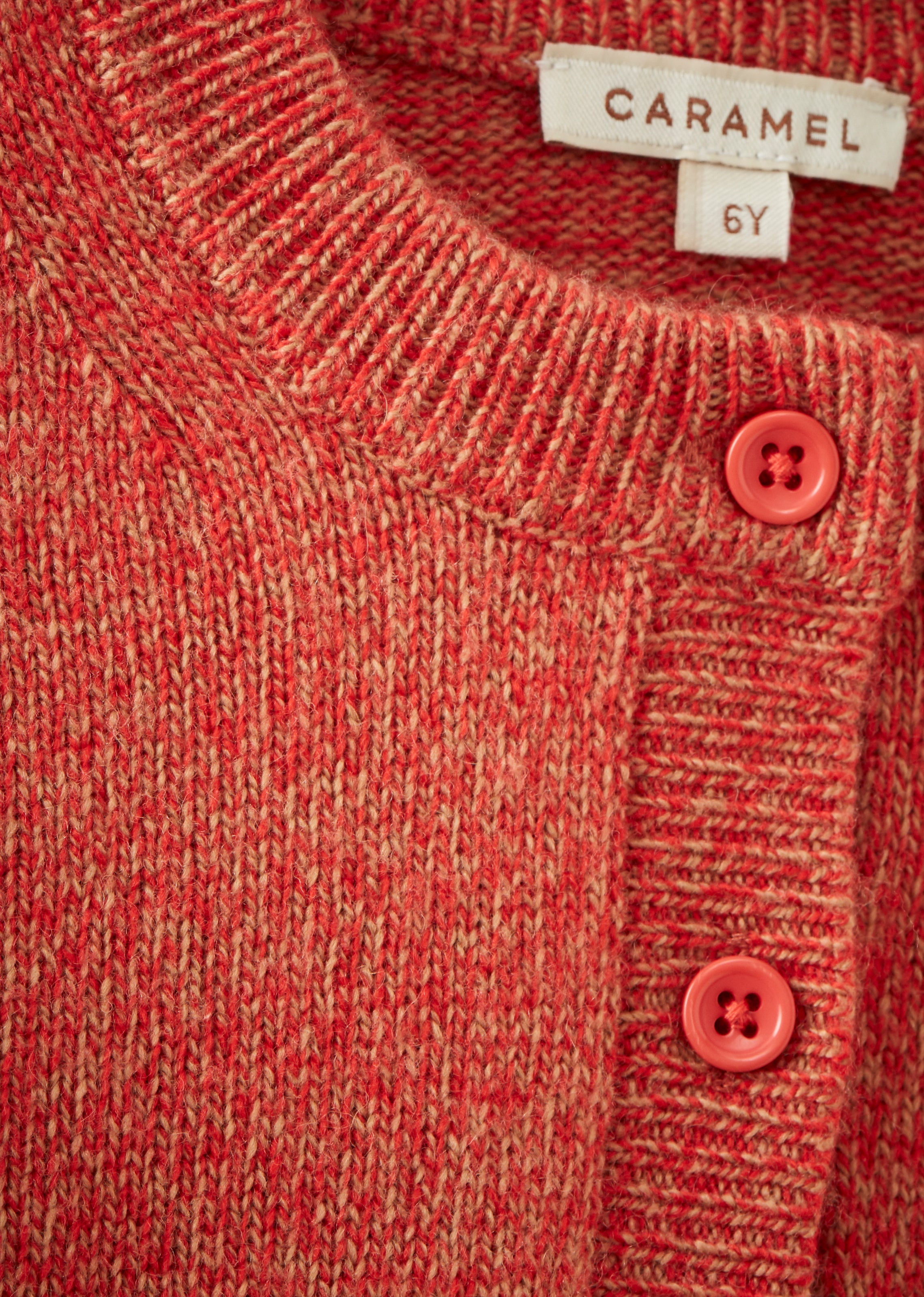 HONEY KIDS CARDIGAN - TOMATO/CAMEL MOULINE