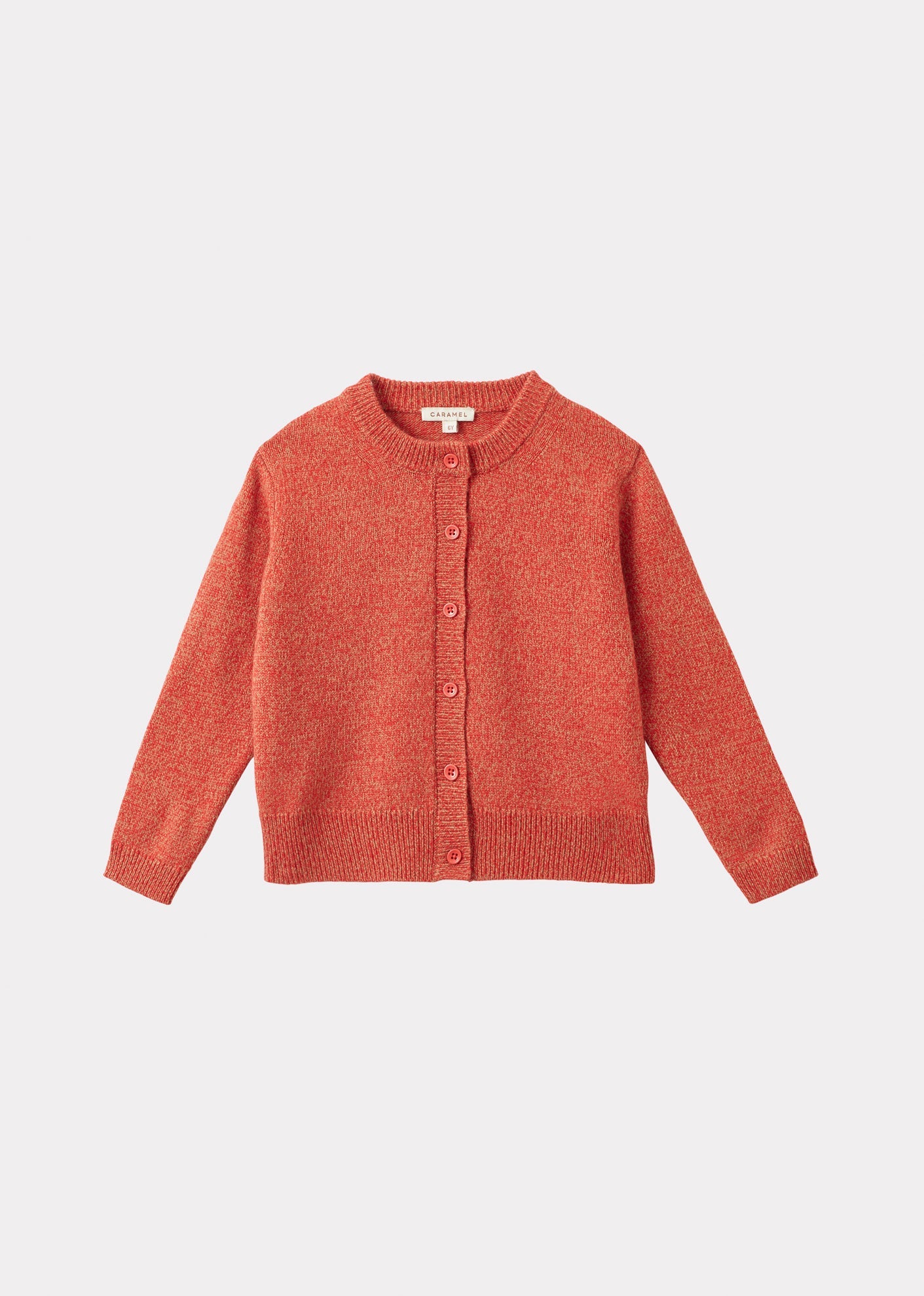 HONEY KIDS CARDIGAN - TOMATO/CAMEL MOULINE 1