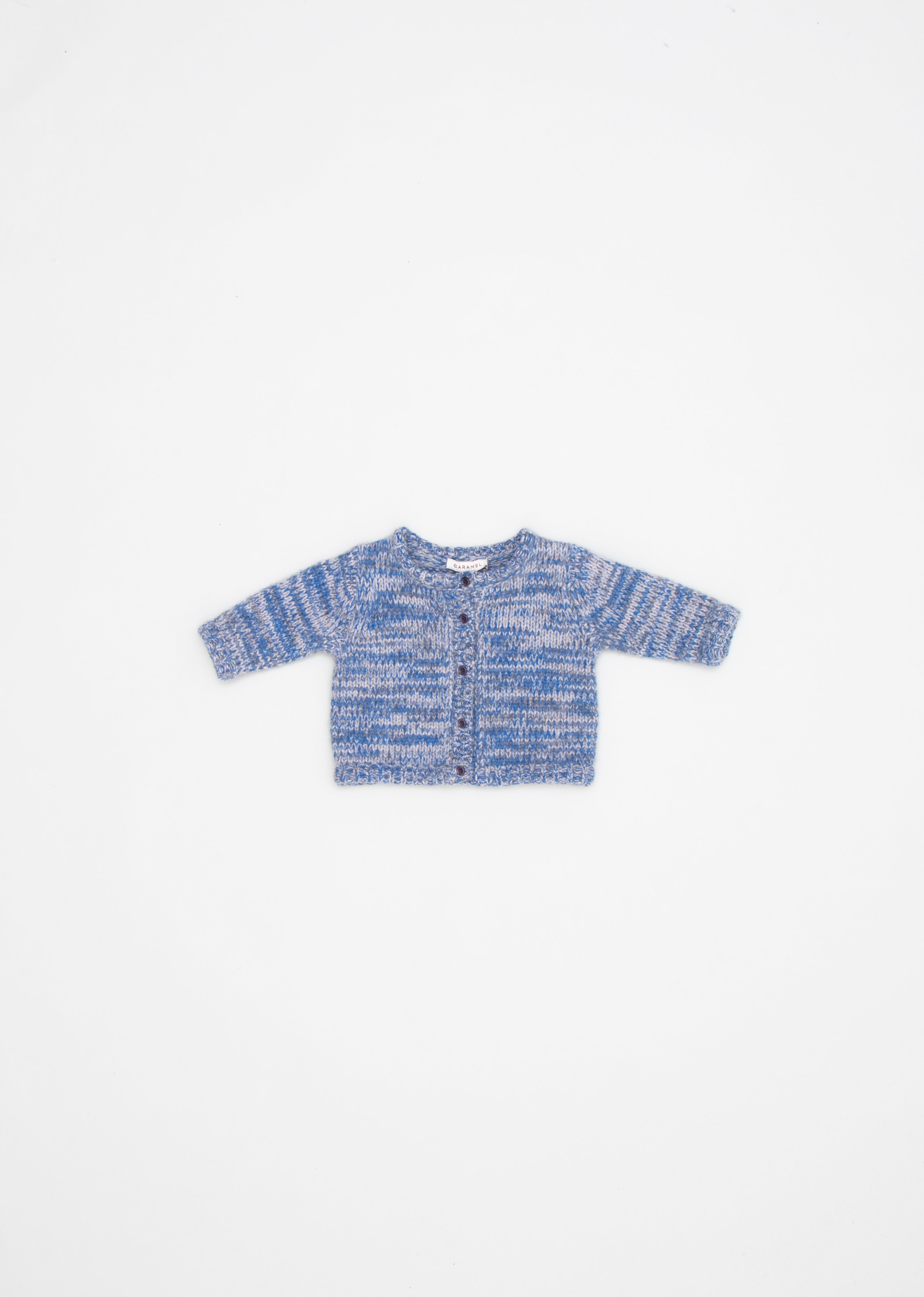 MISTI BABY CARDIGAN - BLUE/ GREY MOULINE 1