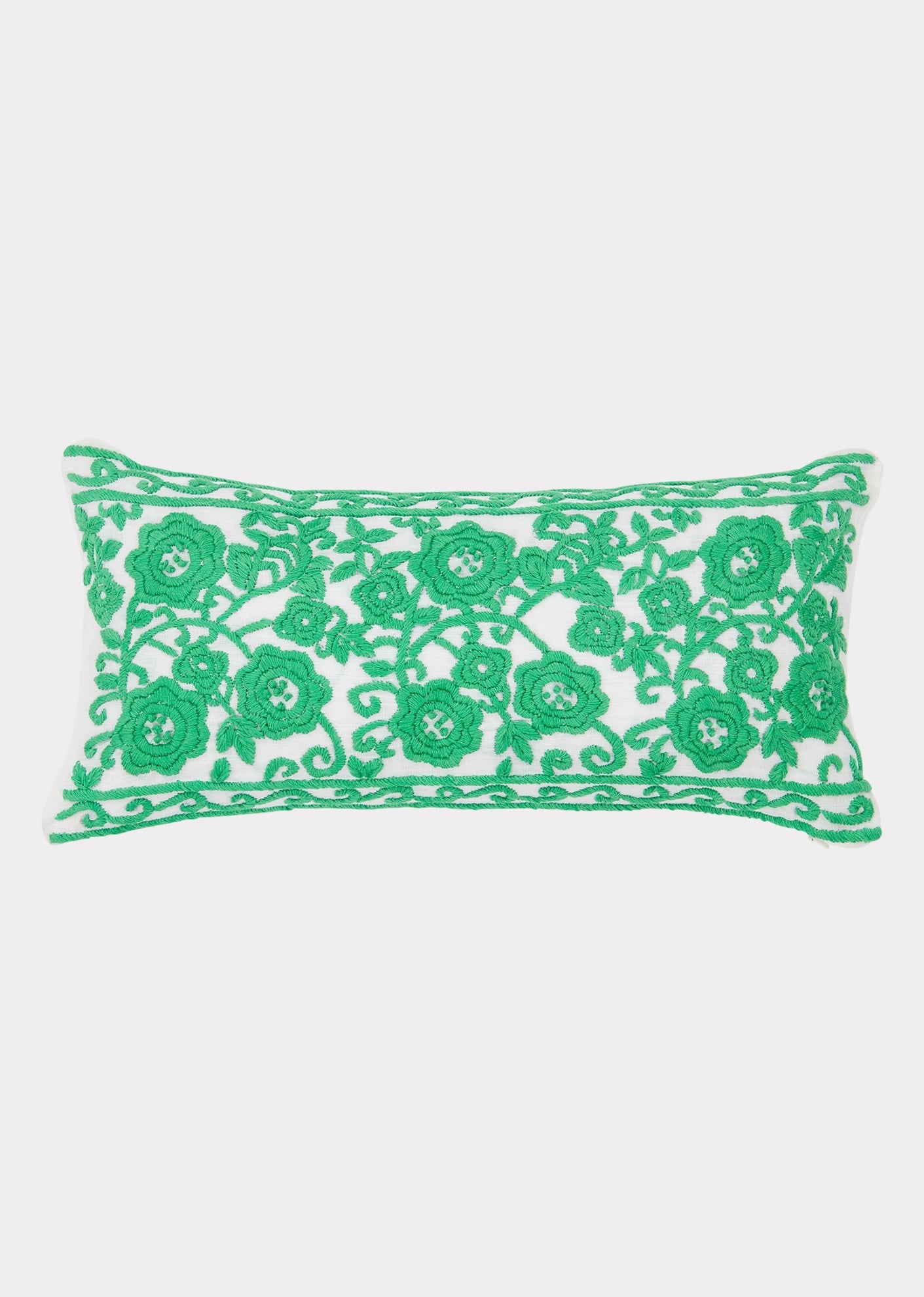 Embroidered Cushion, Natural Emerald